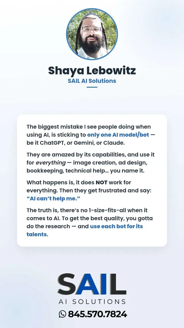 AI tip status post about using the right AI model for each task