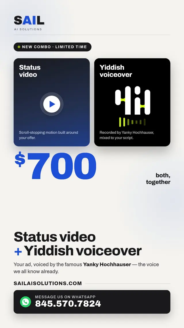 Status video with Yiddish voiceover combo offer post